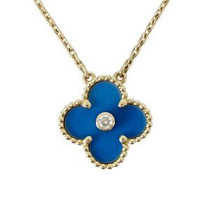 Van Cleef & Arpels Vintage Alhambra Yellow gold blue sable diamond Necklace